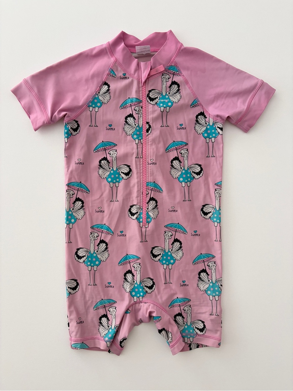 Polarn O. Pyret Pink Girls' Swim Romper with Teal Accents